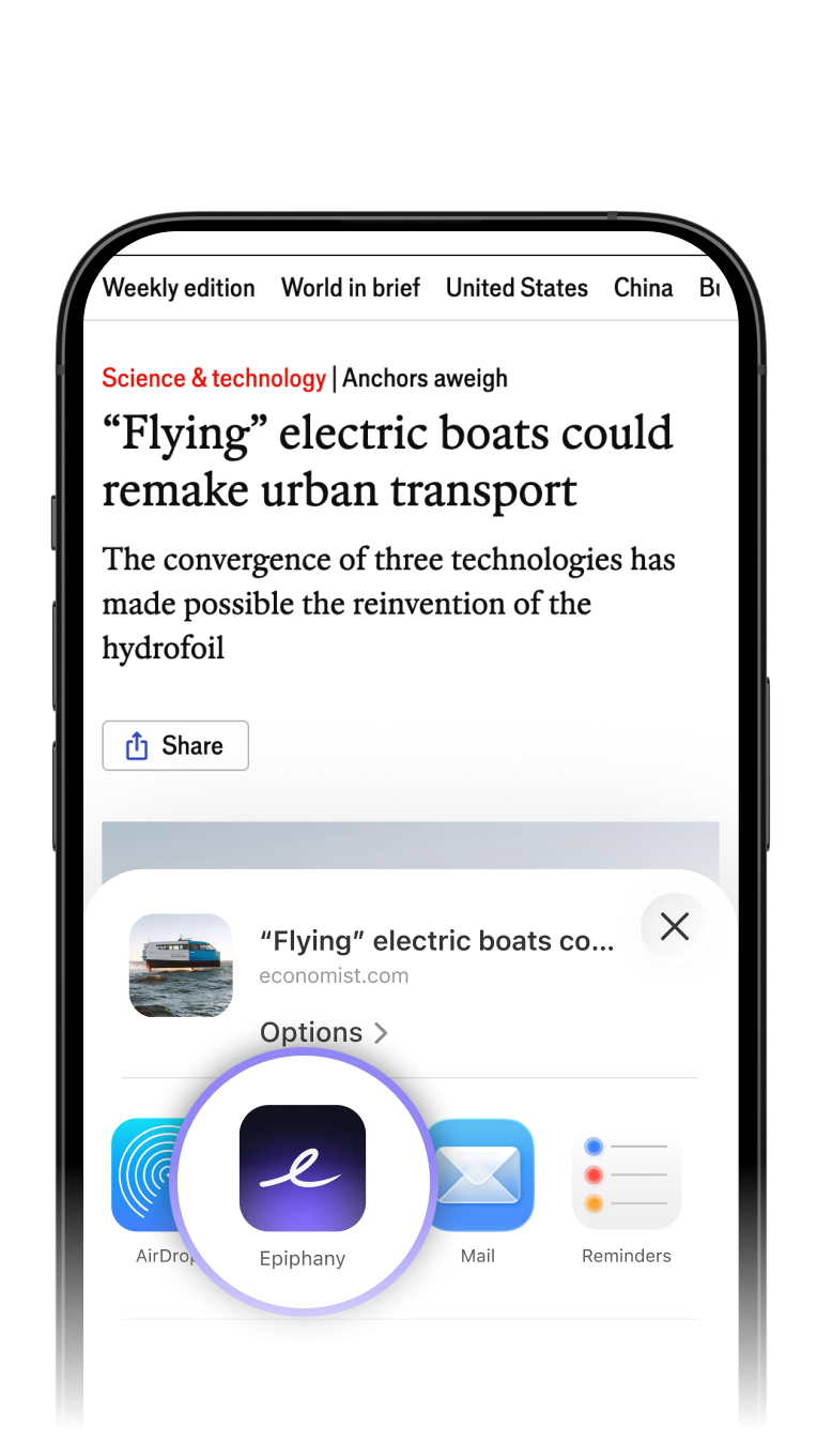 Sharing a web article to create a new task