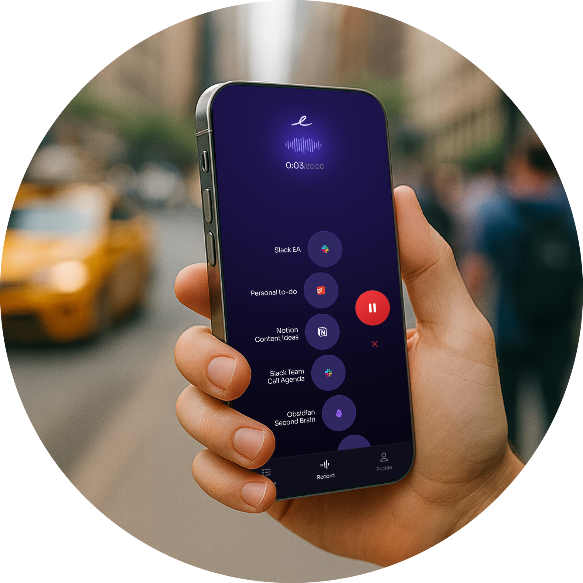 Epiphany app demo showing voice-to-action interface